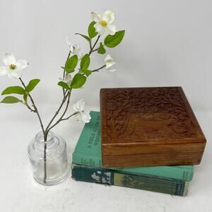 World Market Carved Wood Elephant Spice Box Jewelry Trinkets Spoon